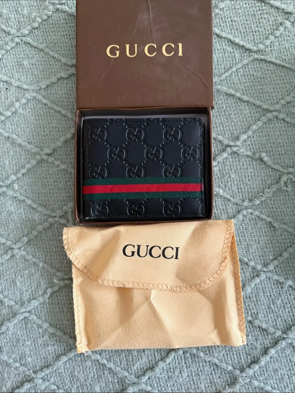 Designer inspired black Embossed Leather Card Holder with G details